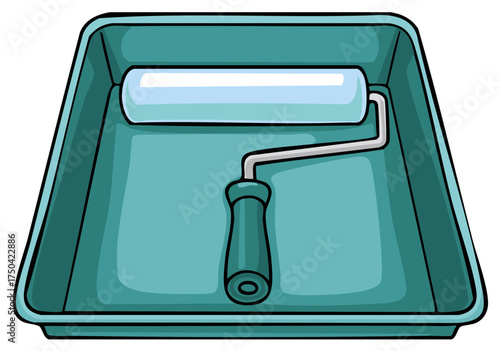 Teal Paint Roller and Tray Illustration for Home Improvement Projects
