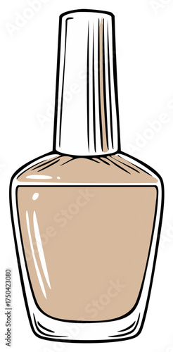 Minimalist Nude Beige Nail Polish Bottle Simple Cartoon Drawing Vector Art
