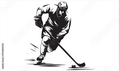 Dynamic black-and-white illustration of two hockey players in action, showcasing speed, skill, and power on the ice — perfect for sports art, team design, or athletic branding.