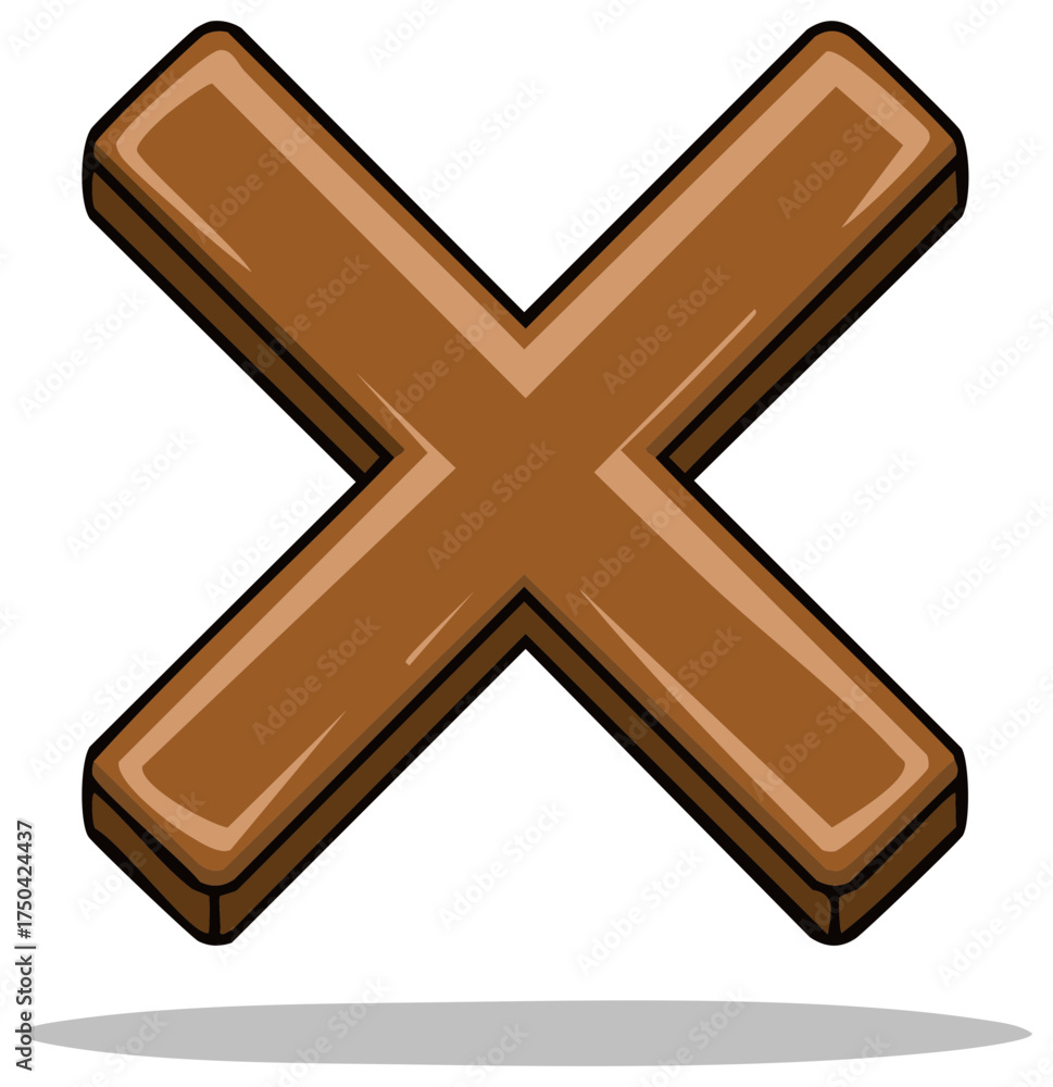 Obraz premium Stylized Brown Cross Icon with Drop Shadow Symbolic Sign on White