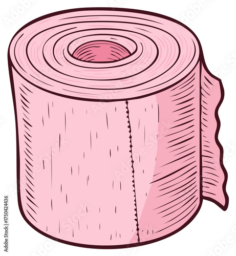 Cartoon illustration of a pink medical bandage roll.