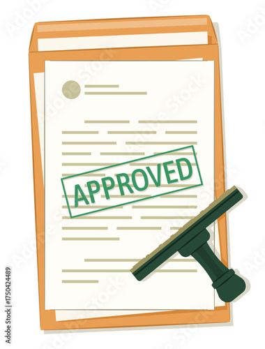 Approved Stamp on Document Papers with Rubber Stamp for Business Contract and Permit Concept Illustration Clip Art