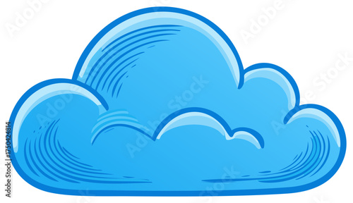 Illustration of a Blue Stylized Cartoon Cloud with Hatching Details