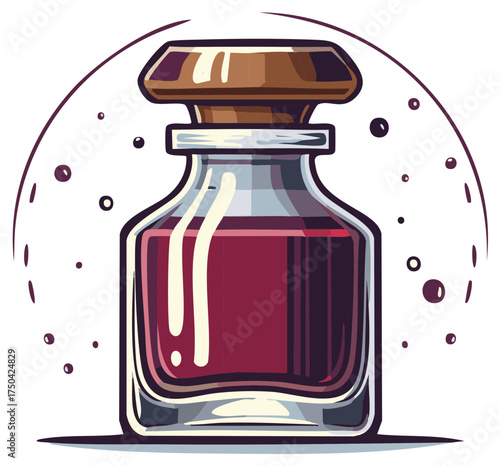 Magical red potion in a vintage glass bottle with cork stopper illustration