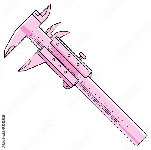 Vibrant pink vernier caliper tool illustration precise measurement instrument