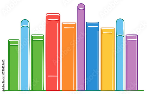 Colorful books neatly lined up in a row simple hand drawn flat design education concept