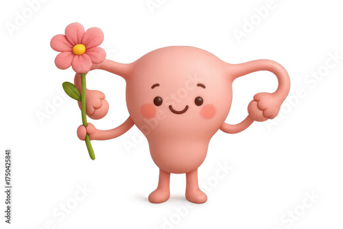 Wallpaper Mural 3d medical uterus character holding flower with happy facial expression, pink color, cartoon style, isolated on transparency background, cheerful mood, educational and friendly design Torontodigital.ca