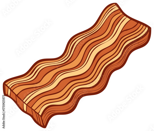 Stylized illustration of a crispy wavy bacon strip for breakfast food