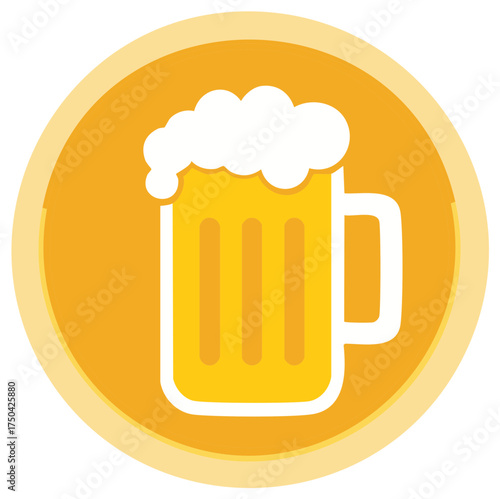 Beer Icon Simple Yellow Circle Glass with Foam Craft Beverages Pub Drink Celebration Party Refreshment