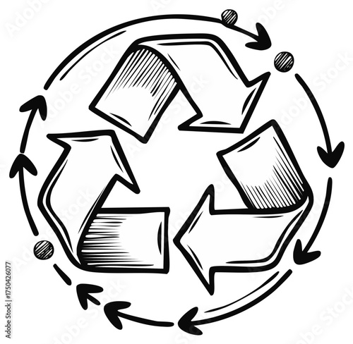 Recycle Sign Ink Drawing Arrows Circular Pattern Eco Friendly Symbol