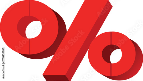 Bold red three dimensional percentage symbol isolated on white background