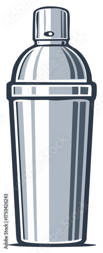 Modern silver cocktail shaker bar equipment for mixing alcoholic beverages and mocktails