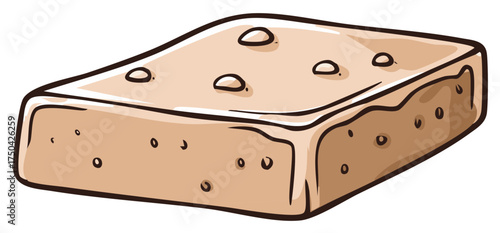 Cartoon Chocolate Brownie Square Piece with Drops Graphic Hand Drawn Style