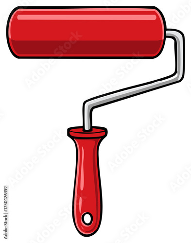 Red paint roller tool icon illustration for painting and home improvement projects