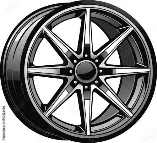 Modern alloy car wheel with a sleek starburst spoke design