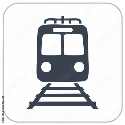 Isolated Modern Train with Rail Tracks Icon, Public Transportation Concept