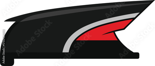Stylized illustration of a black military bicorne hat with red and white accents