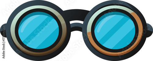 Steampunk goggles with blue lenses and worn leather accents