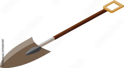 Illustration of a garden spade with a wooden handle and metal head