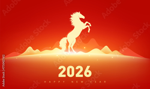 Red New Year propaganda horizontal edition illustration Horse Spring Festival