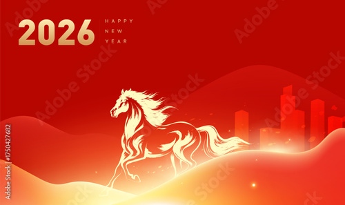 Red New Year propaganda horizontal edition illustration of the Year of the Horse Spring Festival