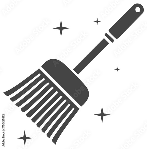 Broom cleaning solid icon with sparkles symbol for housekeeping and tidiness