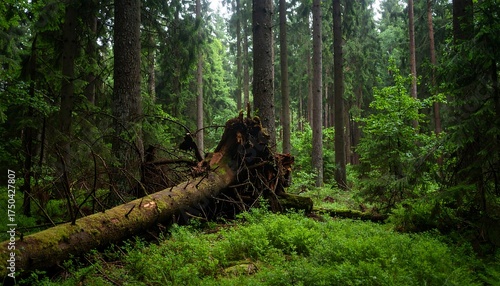 Forest floor with fallen tree