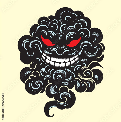 Vector design of a costume image of a cloud in the sky that is very scary and full of meaning and has cool colors, very suitable for the needs of party events.