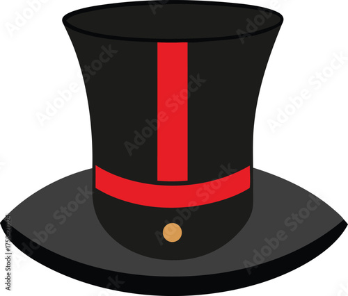Black top hat with red band and stripe
