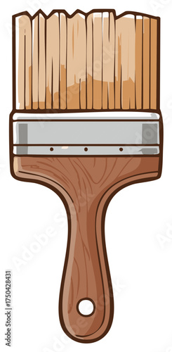 Classic wooden handle paintbrush cartoon illustration for art, DIY, and home renovation projects