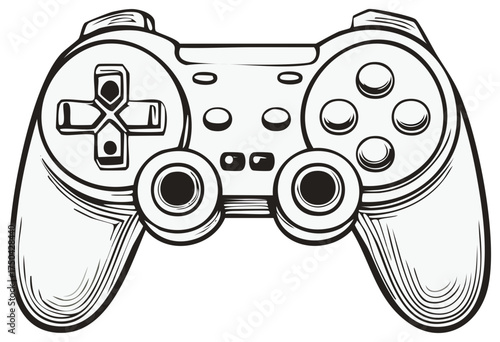 Black and white line art illustration of a generic video game controller