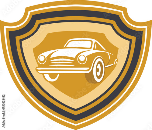 Vintage car emblem shield badge classic automobile design