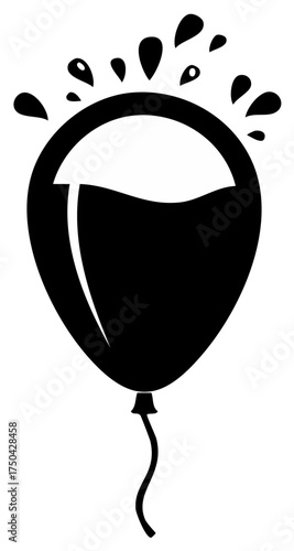 Simple silhouette vector icon of a popping water balloon with liquid splashing