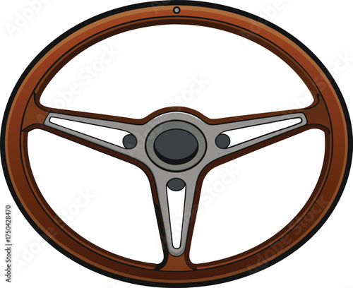 Classic wooden steering wheel with chrome spokes