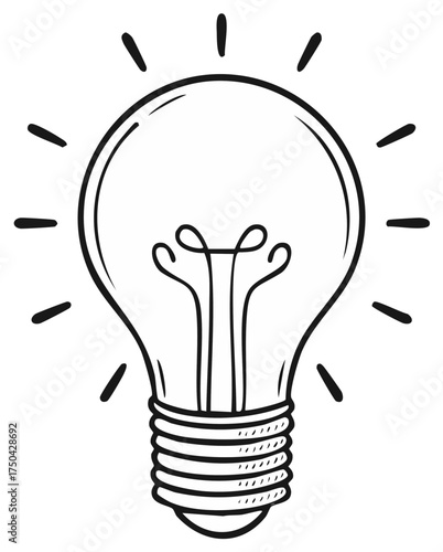 Lightbulb Illustration, Doodle Style Light Bulb Emitting Light Rays, Idea Conceptualization