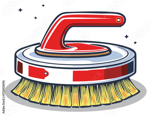 Cartoon vector illustration of a shiny red floor polisher and buffer machine for cleaning