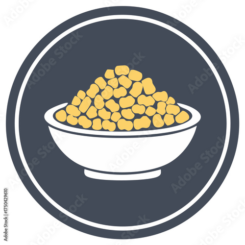 Vector icon featuring a healthy bowl of yellow corn lentils or chickpeas in a round shape