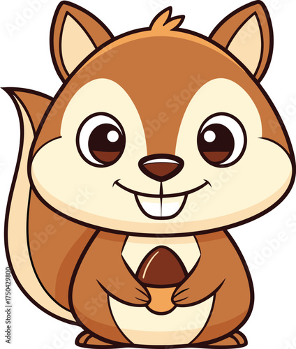 Vector illustration of adorable cartoon squirrel holding an acorn