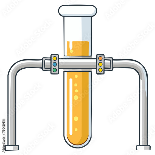 Cartoon illustration of a scientific test tube and a metal stand