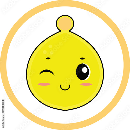 Vector illustration of cute cartoon yellow lemon character winking and smiling