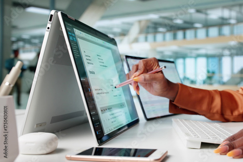 Businesswoman Managing Electronic Invoicing Using Accounting Software
