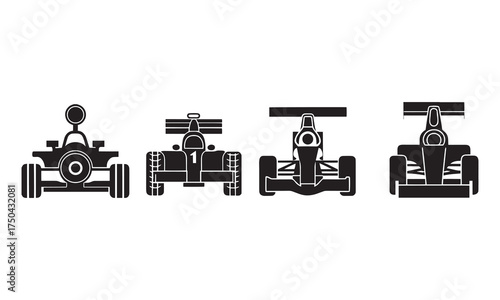vector racing-car silhouettes in clean side & front views, perfect for motorsport and automotive design.