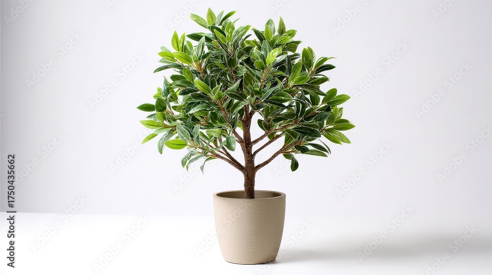 Fototapeta premium A decorative potted plant with lush green leaves, adding a touch of nature to indoor spaces.