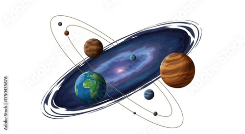 Explore the solar system planets and galaxy illustration for astronomy and space science education use case