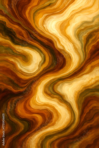 Golden Swirl Abstract Art With Warm Orange, Brown, and Cream Tones for Interiors
