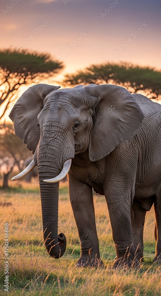 Fototapeta premium Majestic Elephant in African Savannah at Sunset - A Wildlife Portrait.