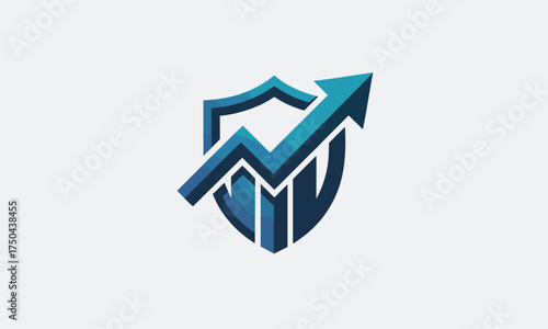 Blue Shield Logo with Rising Arrow and Graph.