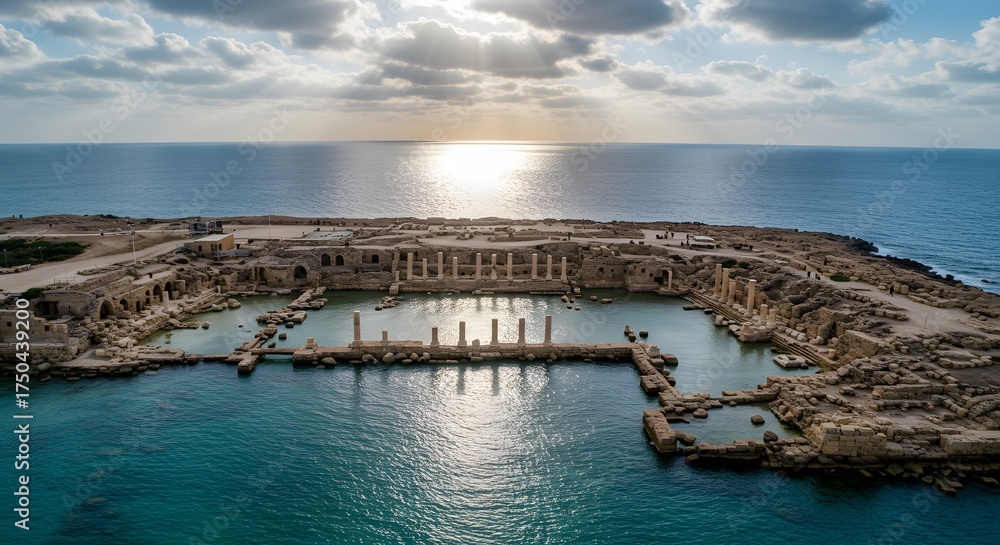 Fototapeta premium Ancient port ruins aerial view