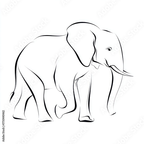 Black Line Drawing of an Elephant in Side Profile with Large Ears