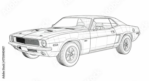 Wireframe Muscle Car Vector High Detail Outline
